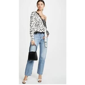 Self-Portrait Black White Leopard Print Top Blouse Womens